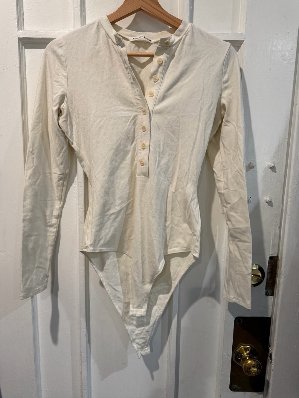 Reformation Cream Long-Sleeve Henley Bodysuit